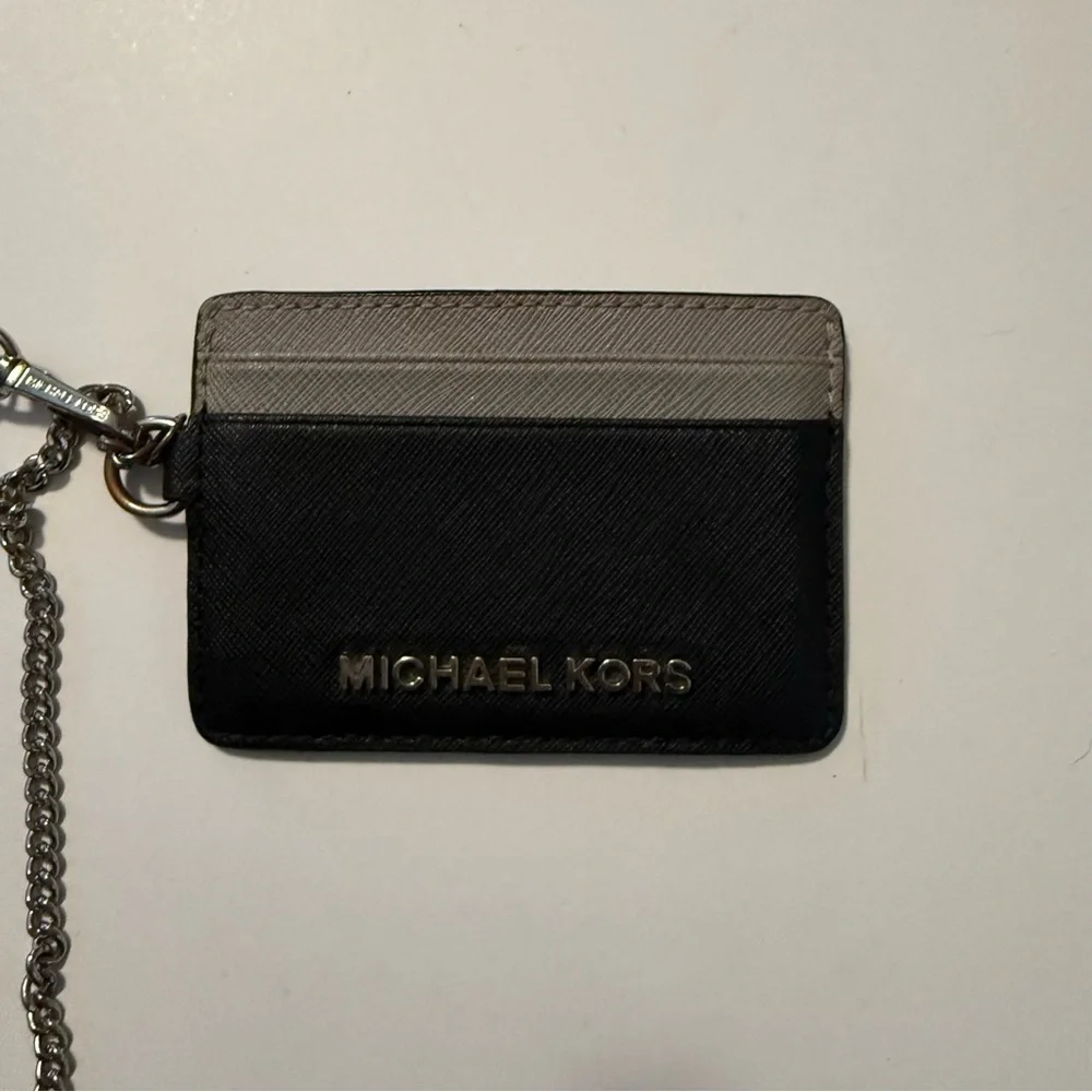 Michael Kors Black and Gray Card Holder with Chain